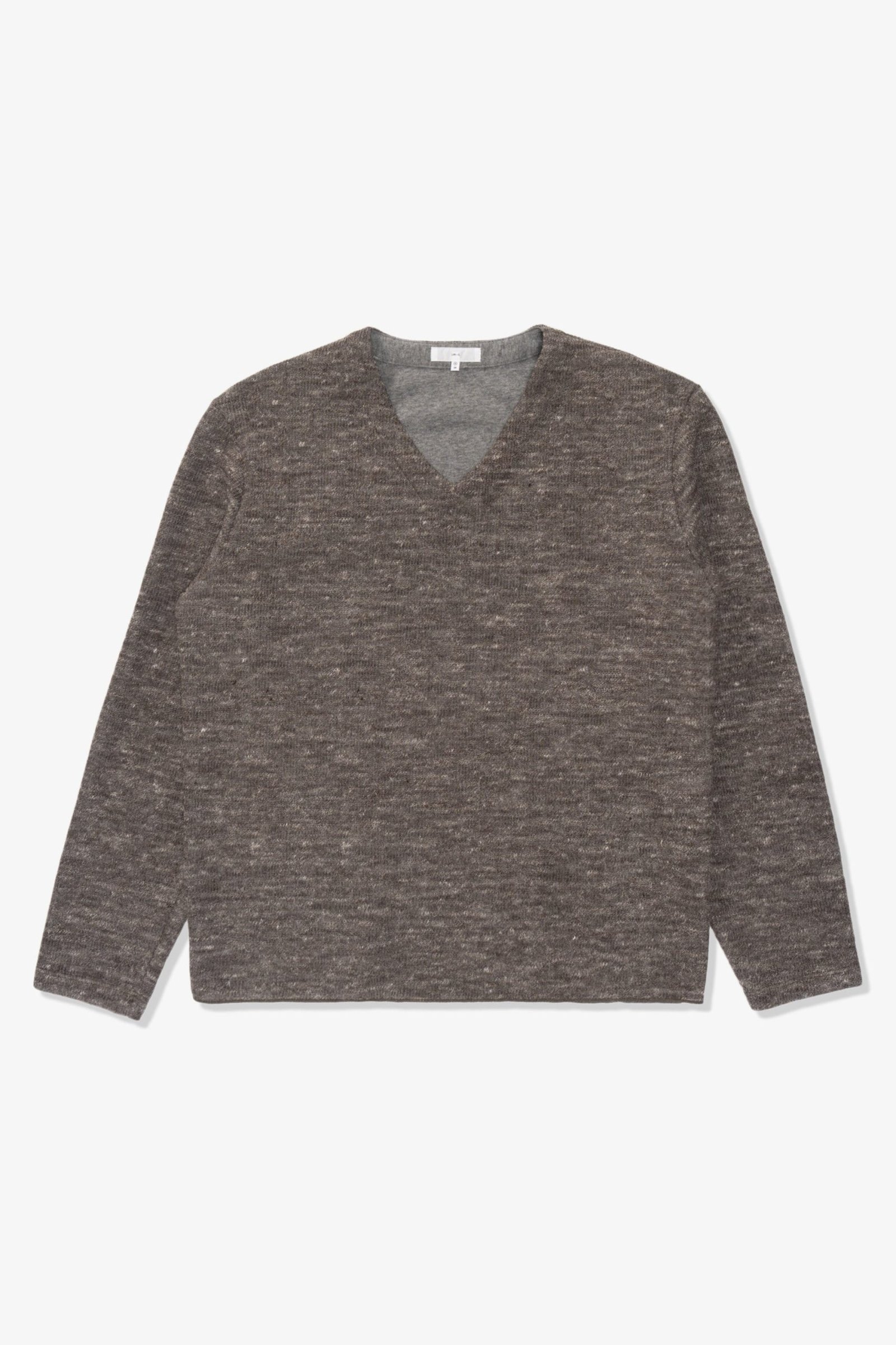 LINEN WOOL V-NECK - BROWN MELANGE LINEN WOOL V-NECK - BROWN MELANGE front view