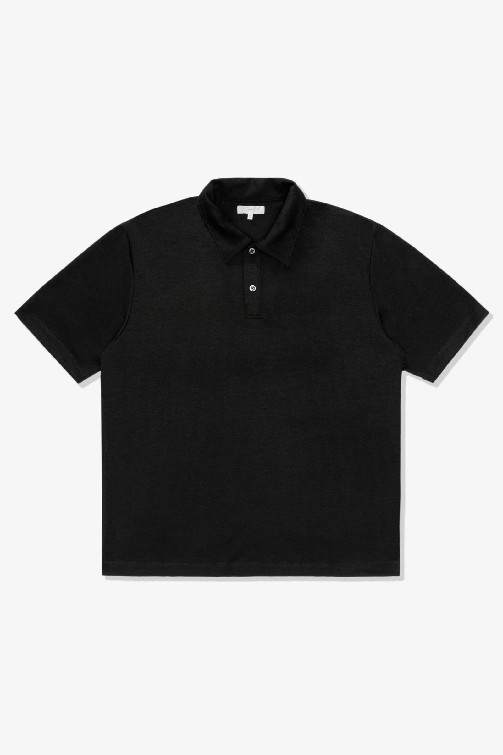 SUMMER WOOL POLO - BLACK SUMMER WOOL POLO - BLACK lightweight knit front view minimal style