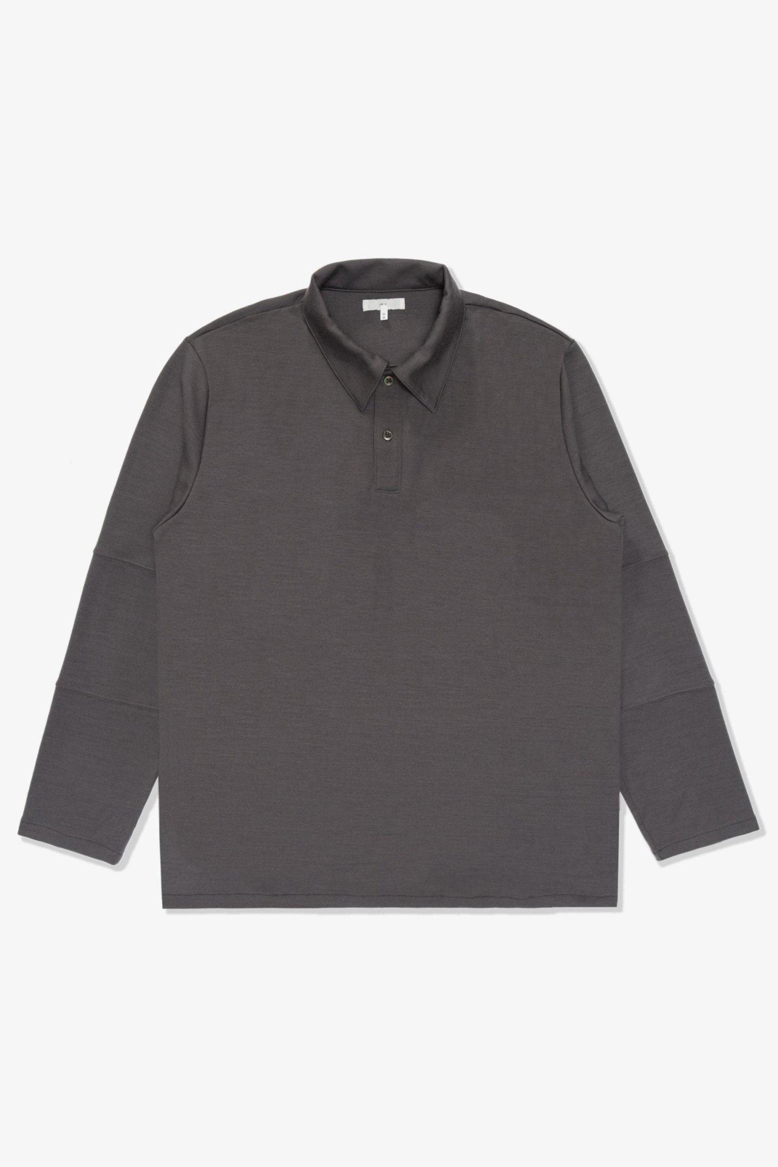 WOOL JERSEY POLO - SLATE GREY WOOL JERSEY POLO - SLATE GREY front view minimal fashion polo